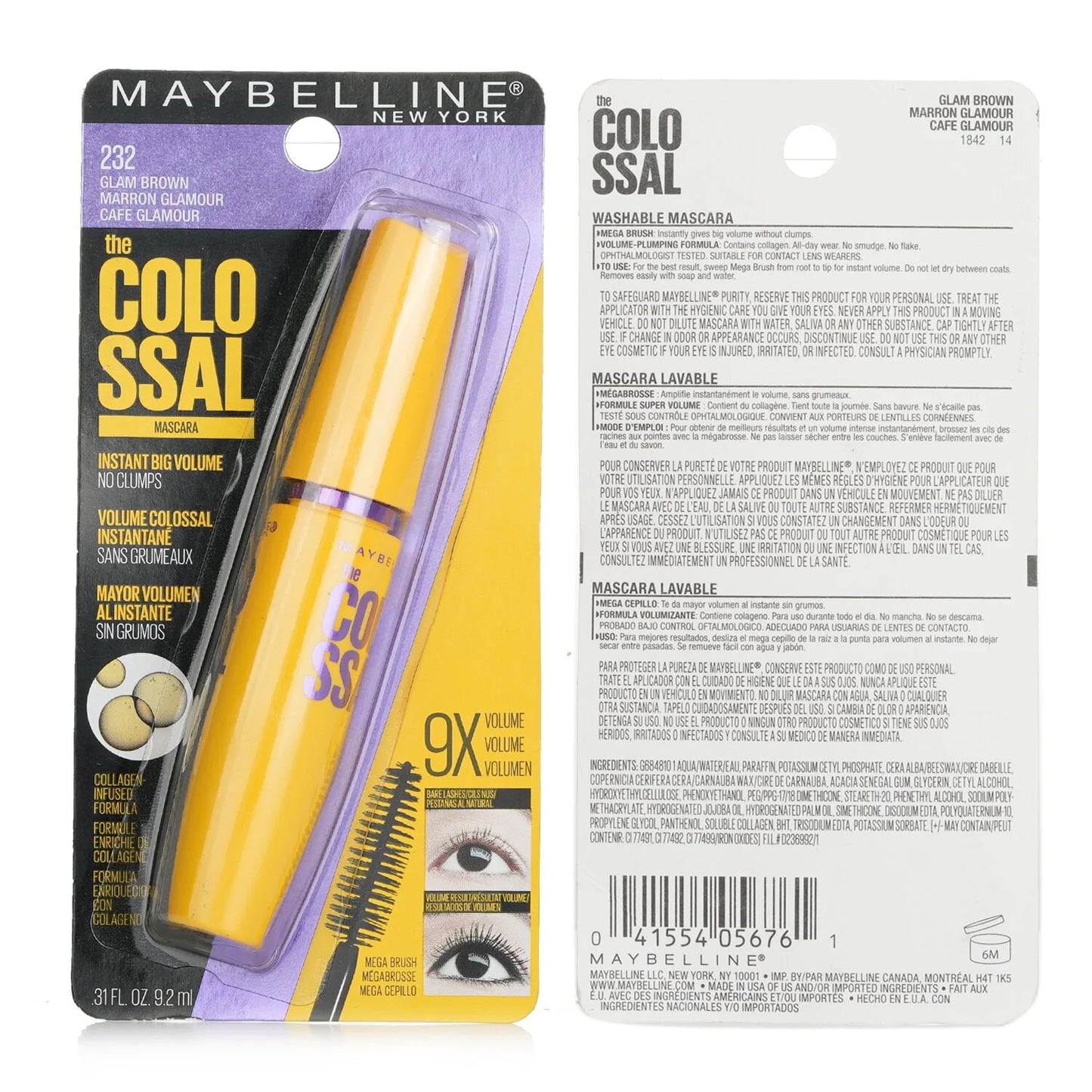 Maybelline The Colossal Washable Mascara - Glam Brown 9.2ml Q509