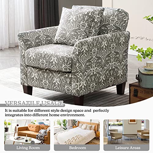 HULALA HOME Floral Accent Chair with Removable Cushions & 2 Pillows, Indigo, 2PCS G746