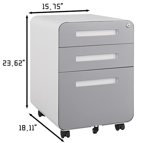 3 Drawer Mobile File Cabinet Under Desk, Black Steel H630659