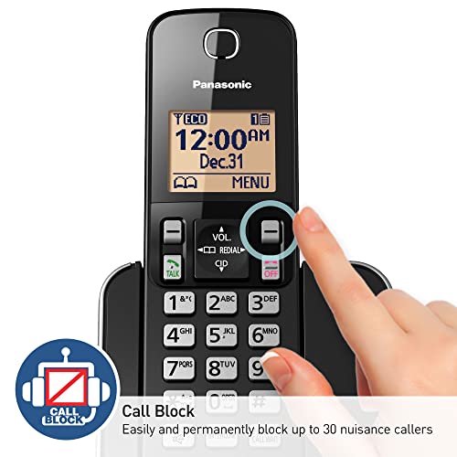 Panasonic Expandable Cordless Phone System with Amber Backlit Display – 2 Handsets Q8199