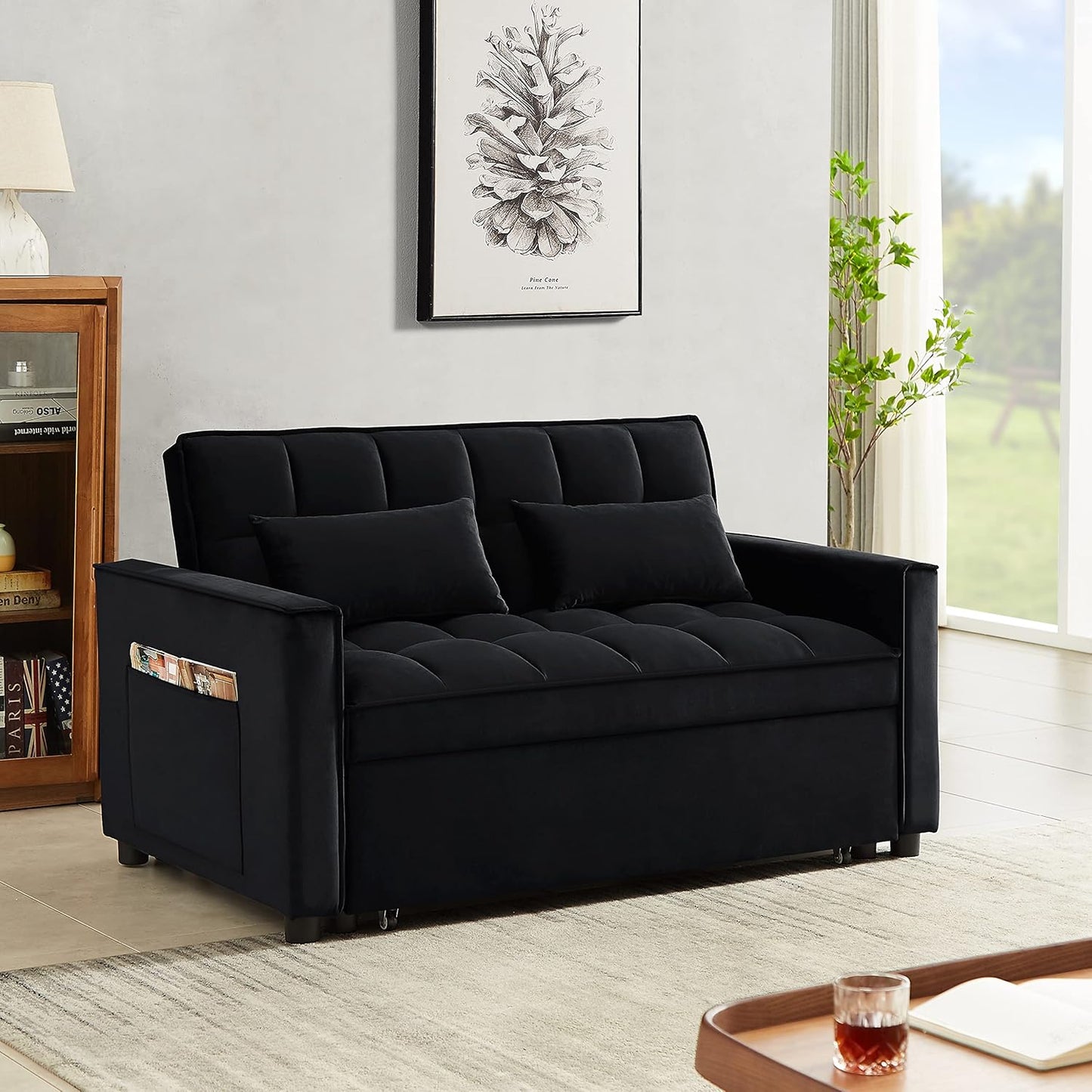 3 in 1 Convertible Sleeper Sofa Couch with Pull Out Bed, Small Futon Loveseat Y341000