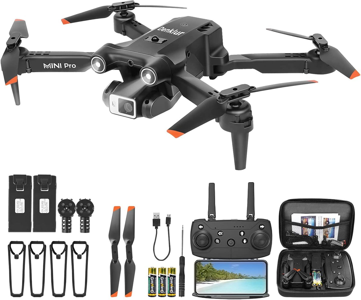 Mini Drone with Camera for Adults Kids, 1080P HD FPV Drones with Carrying Case, Foldable RC Quadcopter Toys Gifts for Boys with Altitude Hold, One Key Start, 3D Flips, 3 Speeds,2 Batteries