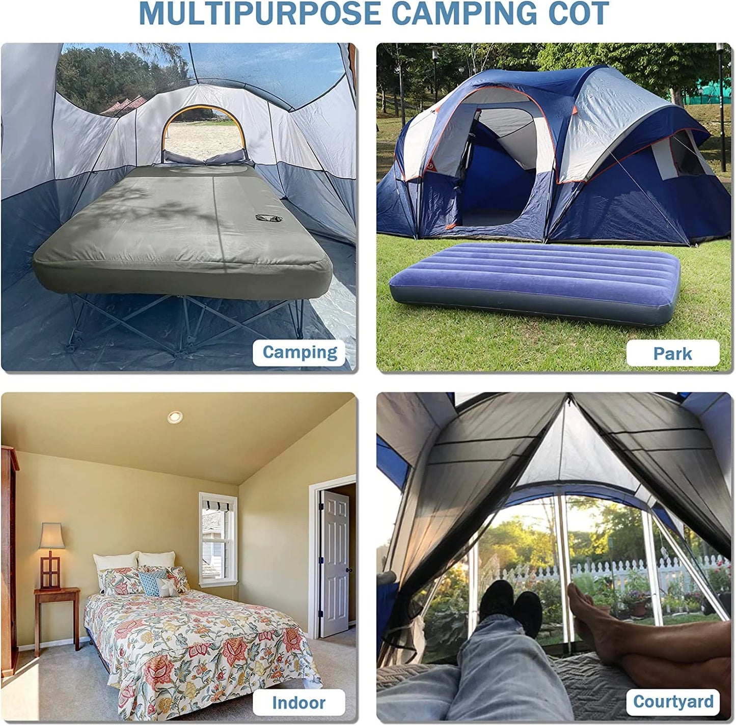 QCAI 2 Person Camping Cot with Inflatable Air Mattress and Carry Bag N7177