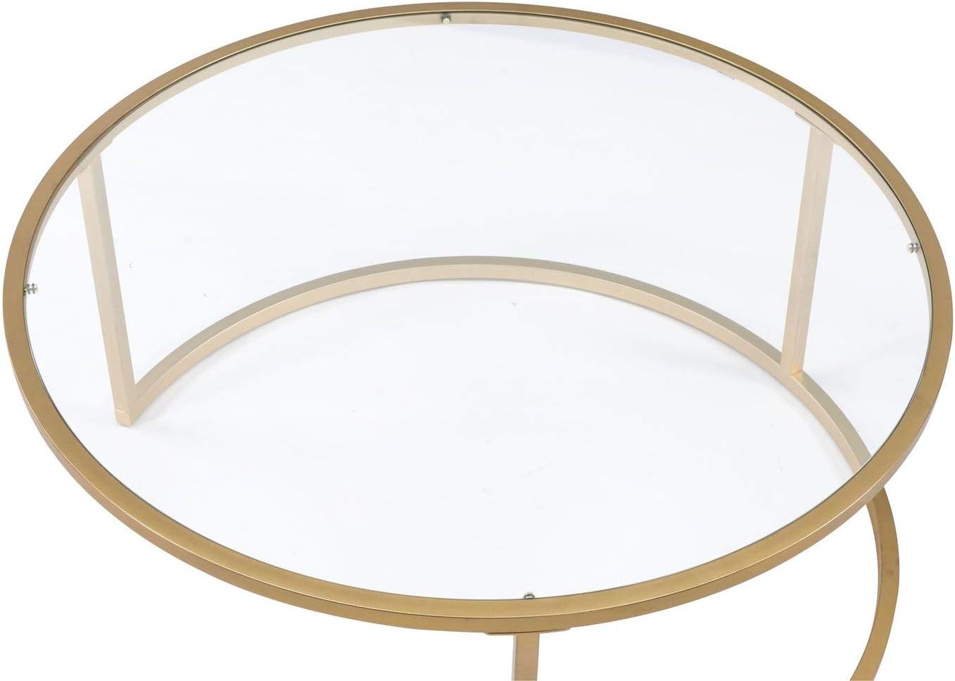 Knocbel Modern Nesting Coffee Table Set of 2, Faux Marble & Glass Top, Gold Metal Frame W86607