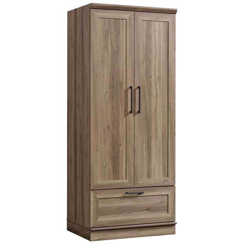 Pemberly Row Wardrobe Armoire with 1-Drawer in Salt Oak