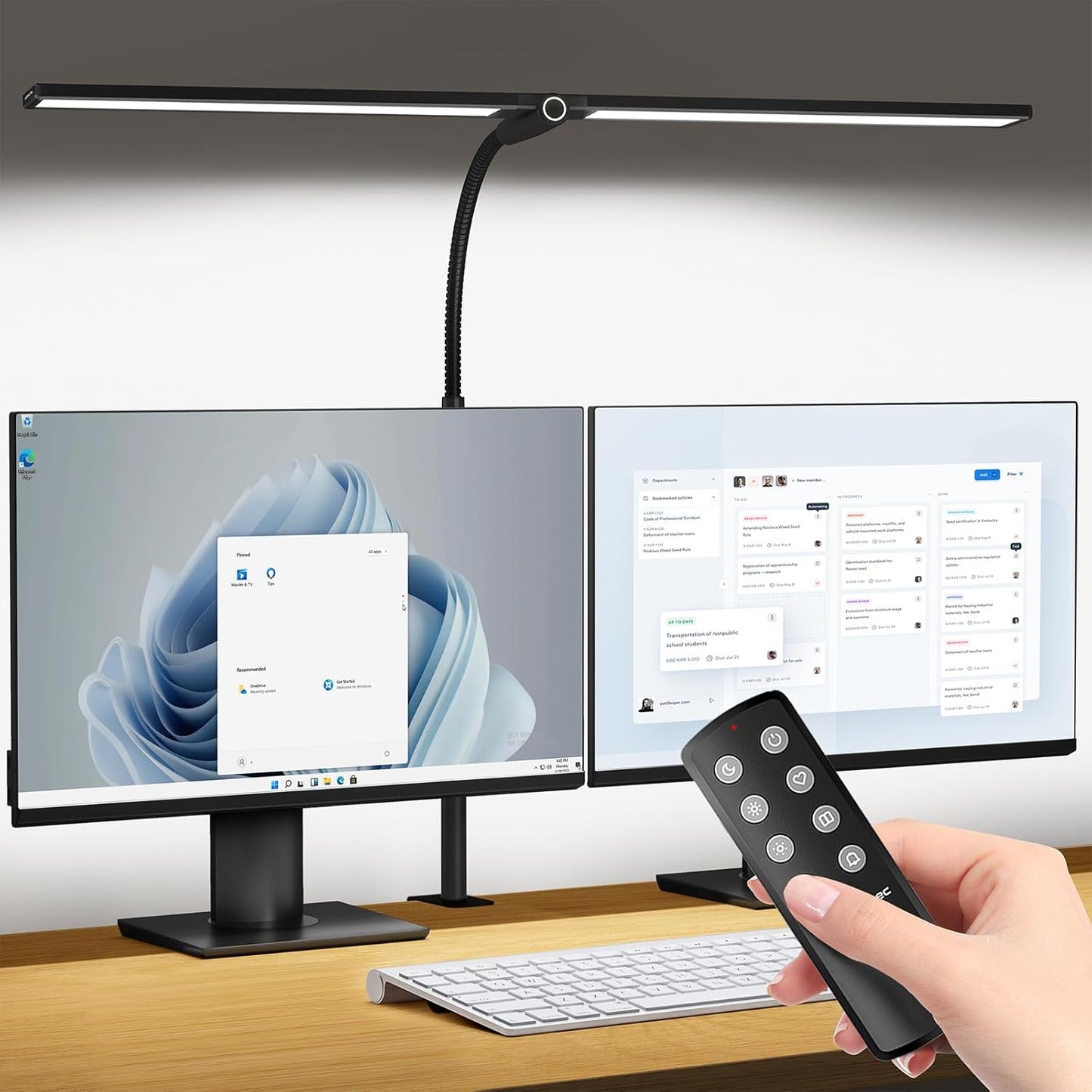 Desk Lamp, 1200LM Desk Lamps for Home Office, Double Head LED Bright Light with Clamp, 60 Lighting Modes, Remote Control Eye-Caring Gooseneck Architect Lamp for Dual Computer Monitor-Black