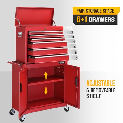 TUFFIOM 5-Drawer Rolling Tool Chest Storage Cabinet with Wheels, Red & Black Y5791