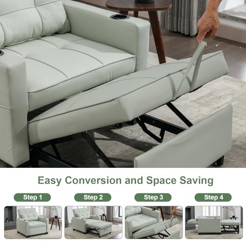 Modern 3 in 1 Convertible Sleeper Chair Bed with USB Port and Cup Holder, Orange S2513