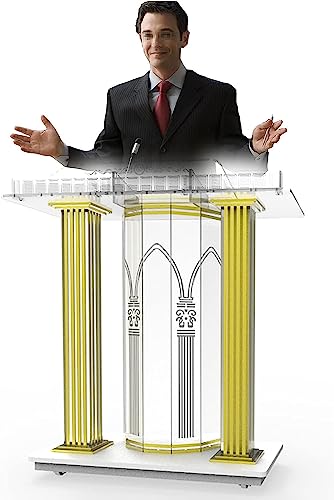 Acrylic Podium with Casters Floor Standing Golden Luxury Lectern P850