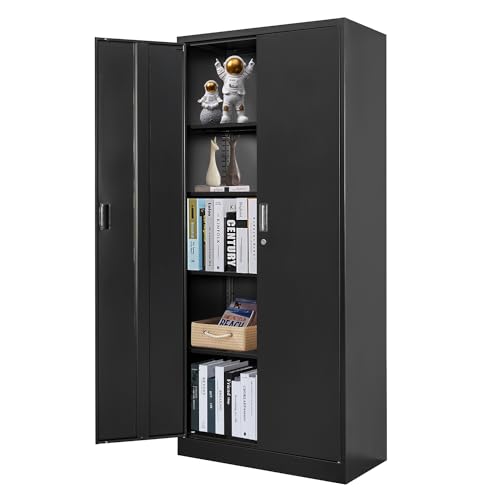 Metal Storage Cabinet, 72" Lockable Garage Tool Cabinet with Doors and Shelves, Tall Steel Cabinet for Garage, Locking Storage Cabinet for Home, Office, Garage, Gym, School（White）