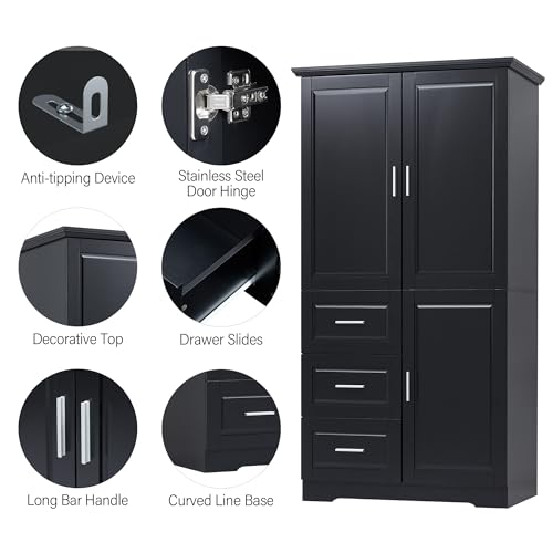 Polibi Tall Storage Cabinet with 3 Doors and Drawers, White Z239
