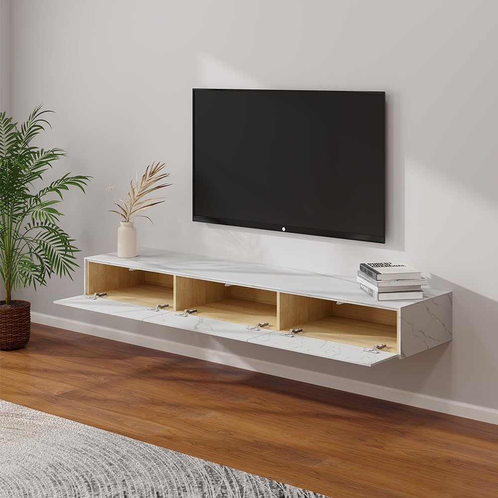 POVISON Floating TV Stand 70.87 inch White with 3 Drawers O34642