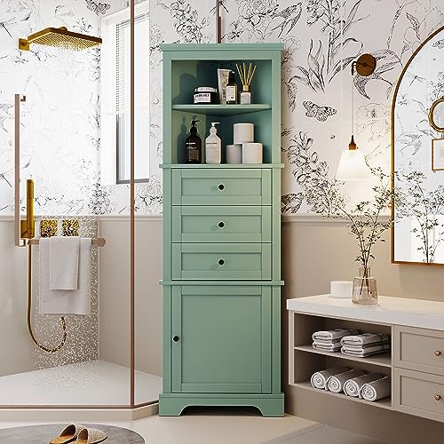 Green Triangle Tall Corner Cabinet with Drawers and Shelves P226887
