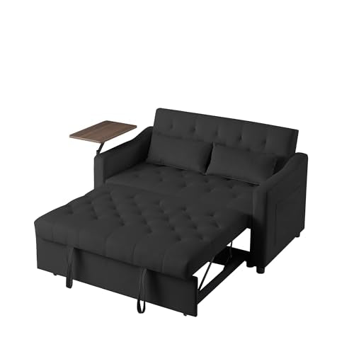 3-in-1 Loveseat Sleeper Sofa Bed with Storage Pockets, Velvet Convertible Chaise Lounge, Pink X424