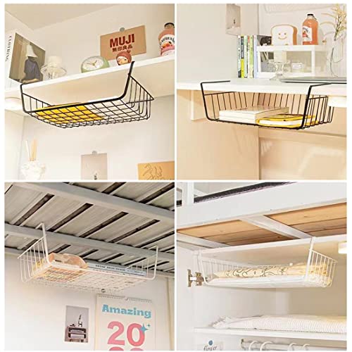 2 Piece Under Shelf Hanging Storage Basket, Metal Organizer for Kitchen Cabinet (Black) Q821