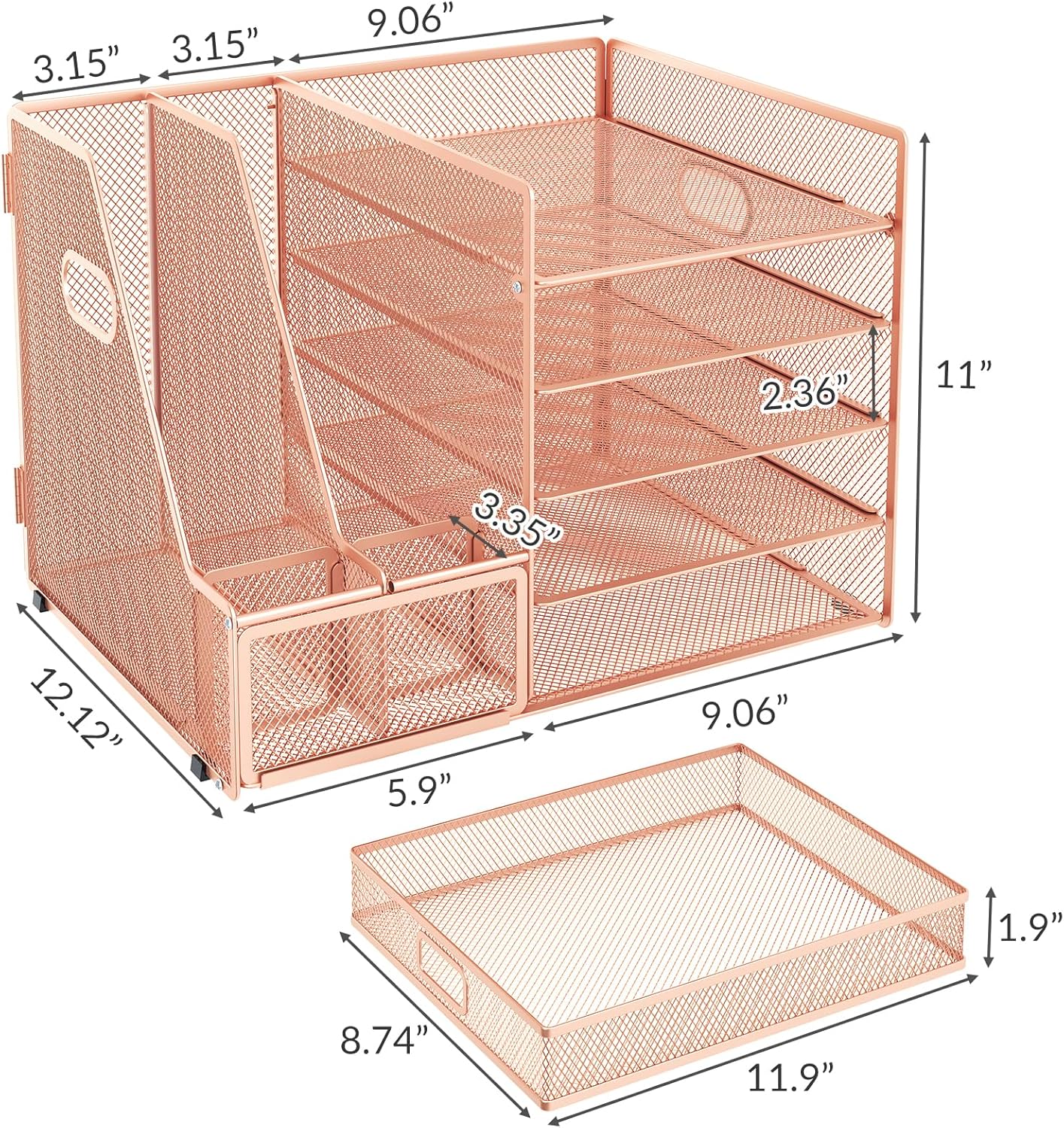 EOOUT Rose Gold Office Supplies Desk Combo Set with Acrylic Stapler and Mesh Organizer S946