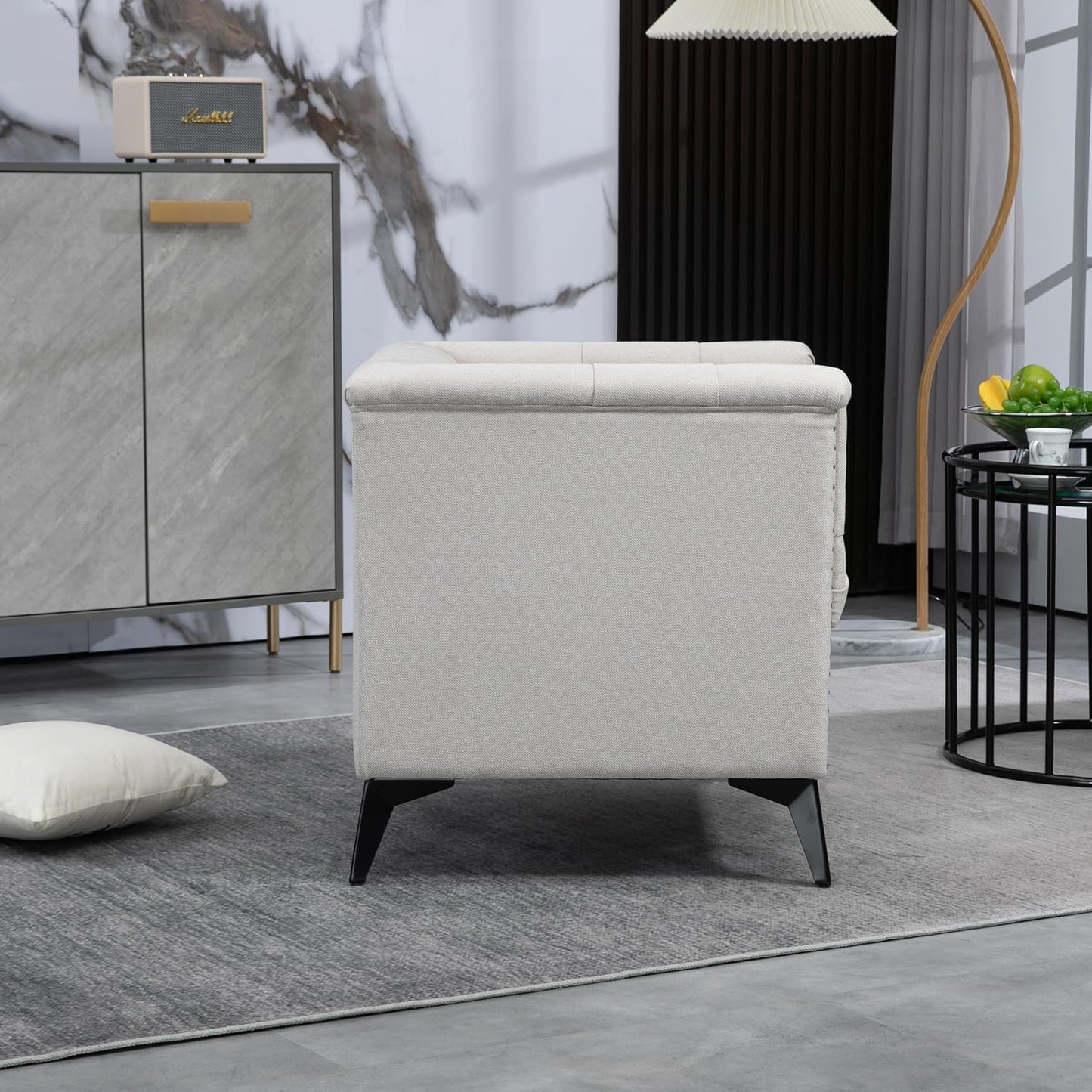 Accent Chair with Linen Fabric for Living Room Bedroom Office, Beige B94773