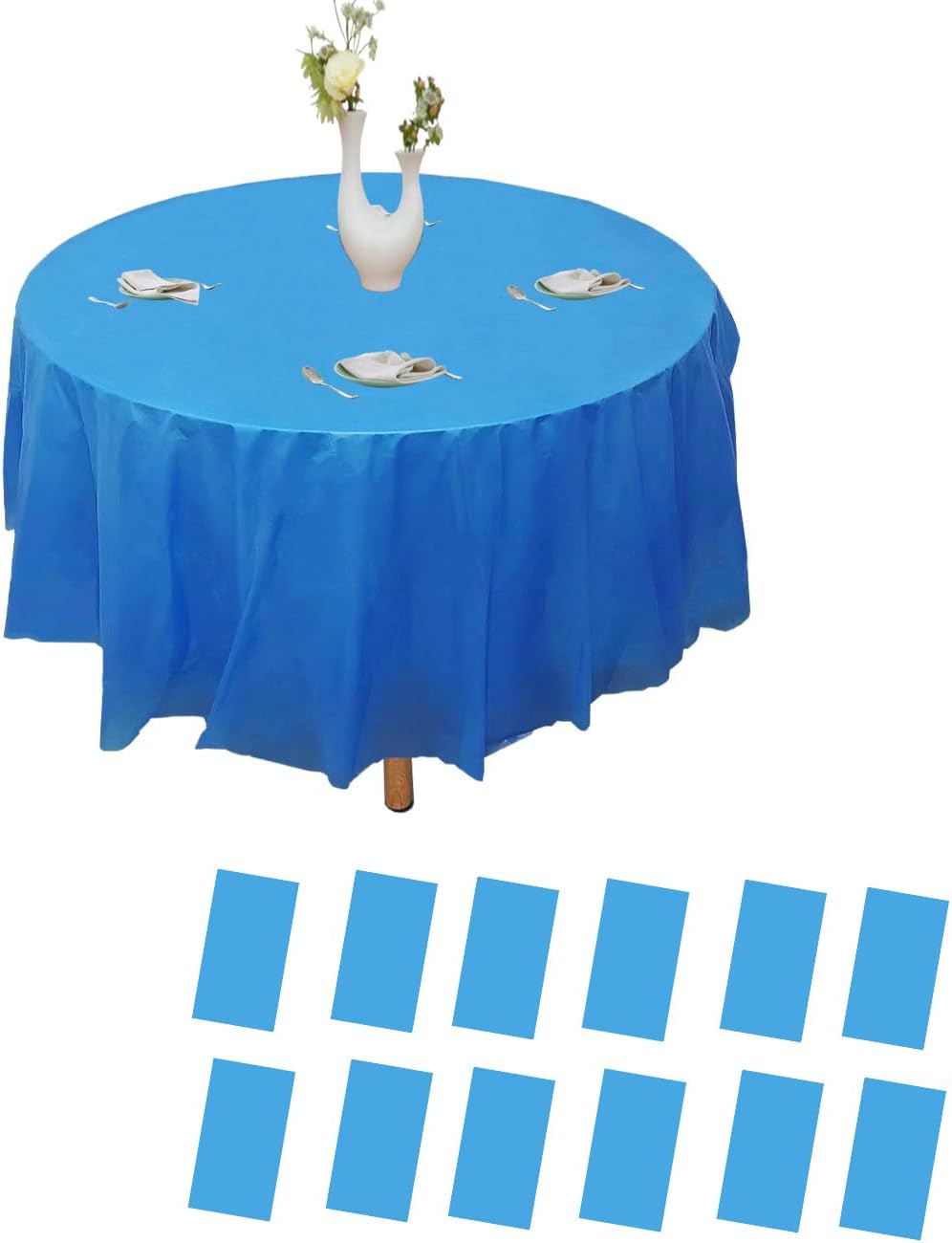 12pk Plastic Round Table Cover, Seats 6-8 Person, Heavy Duty Individually Packed Disposable Tablecloth for Parties & Events. 84'' Diameter.Royal Blue.