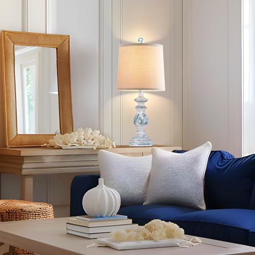PARTPHONER Traditional Table Lamp Set of 2, Rustic Farmhouse, 22" with Linen Shades, Green Y93862