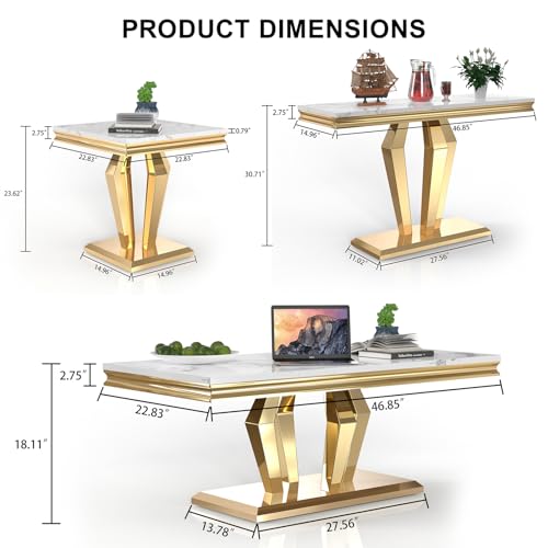 Gold Faux Marble Coffee Table Set of 4 with Console and End Tables Q776