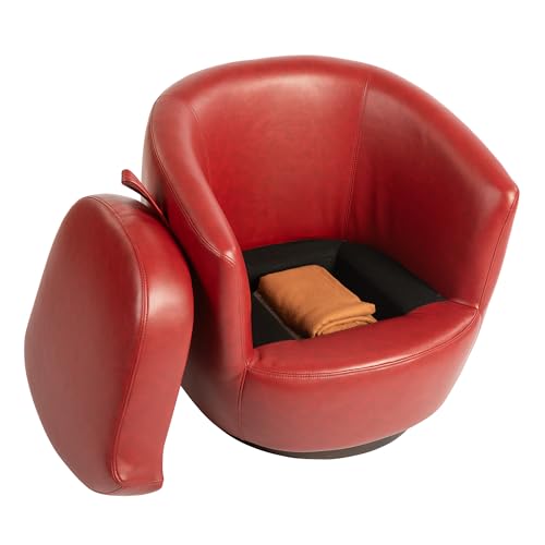 360° Swivel Barrel Chair with Hidden Storage, PU Leather, Light Beige P751