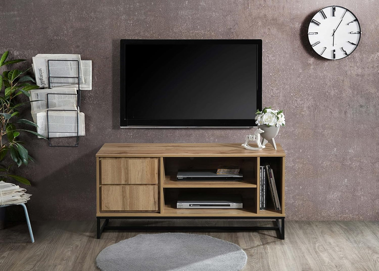 Oak 47" L TV Stand (1x2-Tier + 1 Shelves & 1 Cabinet)