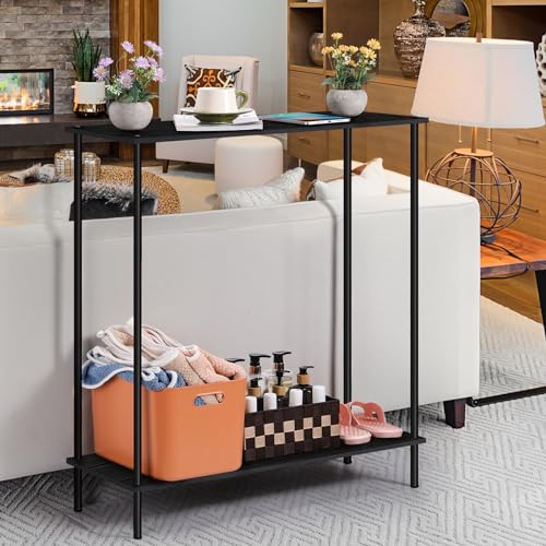 Narrow Console Table 31" Entryway Table, 2 Tier Slim Sofa Table, Brown C895