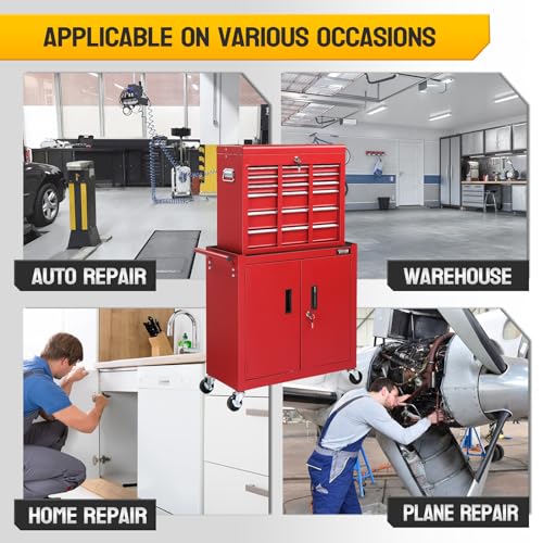 TUFFIOM 5-Drawer Rolling Tool Chest Storage Cabinet with Wheels, Red & Black Y5791