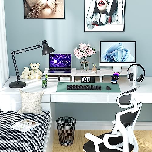Aothia Large Dual Monitor Stand with Adjustable Length and Angle, Light Gray H8358