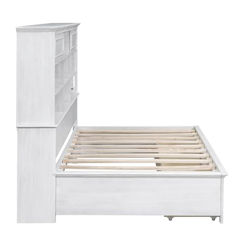 LZ LEISURE ZONE Twin Size Daybed Frame with Storage Shelves, Charging Station, Antique White A7732