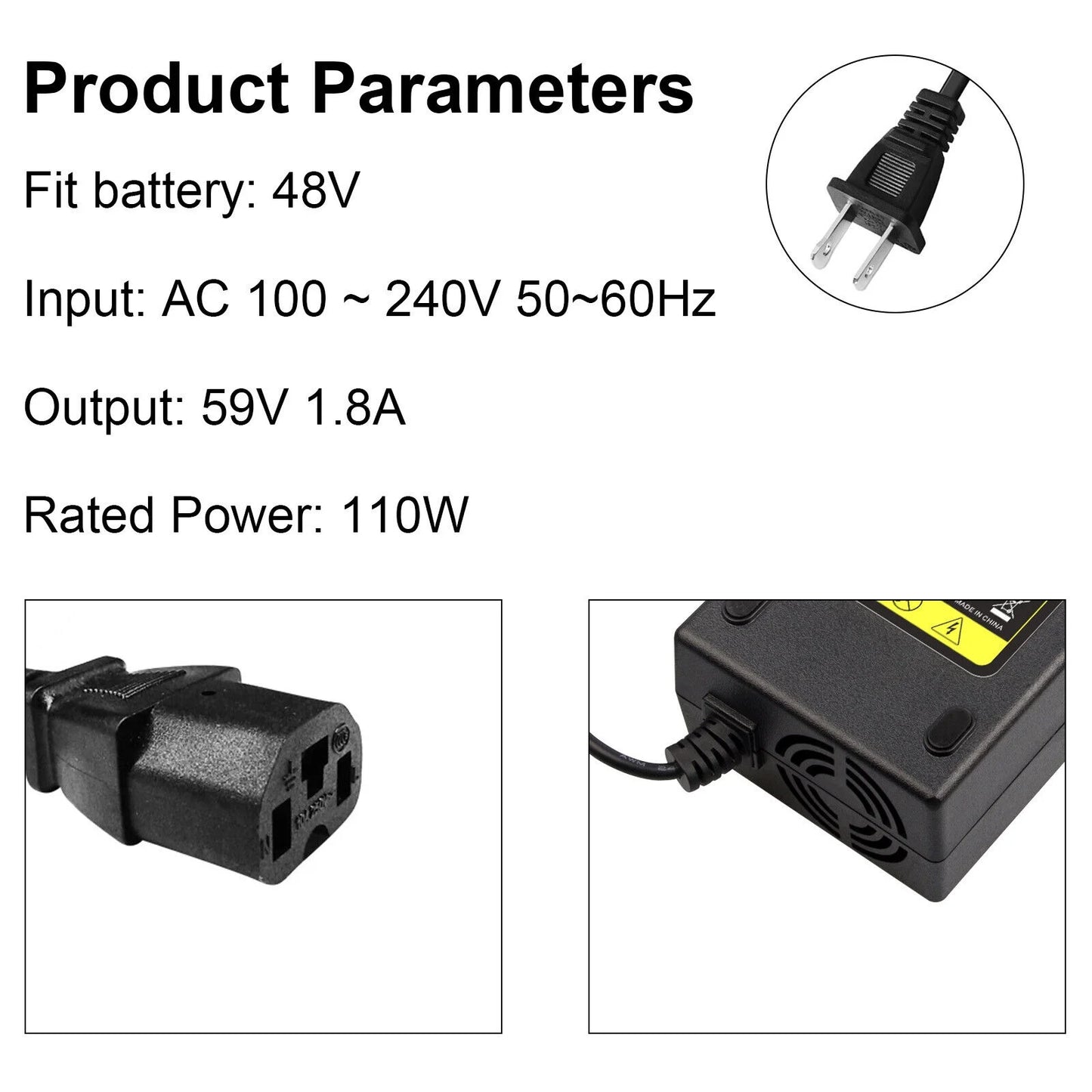 48V 1.8A Electric Scooter E-Bike Battery Charger 3 Holes Plug S5372