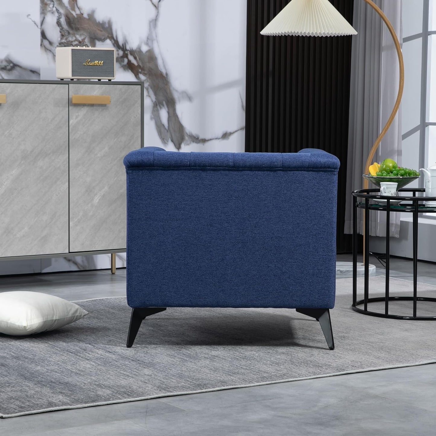 Accent Chair with Linen Fabric for Living Room Bedroom Office (Blue) Q335763