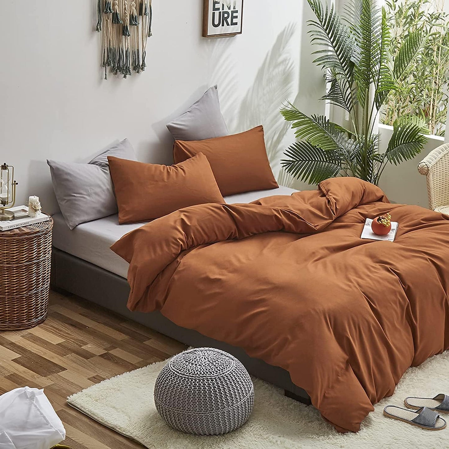 Pumpkin Color Comforter Set Solid Cinnamon Bedding Cal King 3 PCs H49991