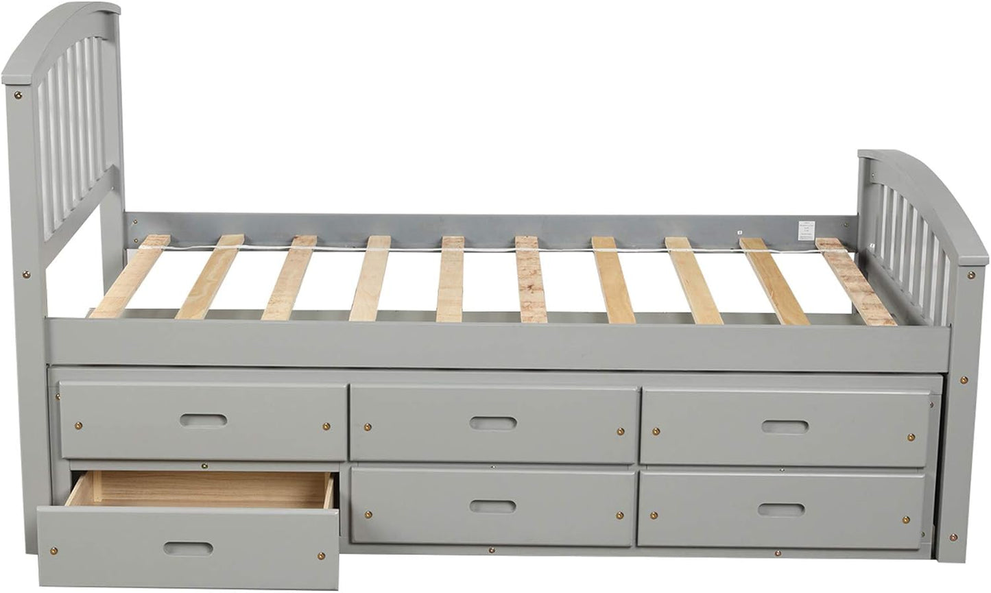 Harper & Bright Designs Twin Size Solid Wood Platform Storage Bed with 6 Drawers M555906