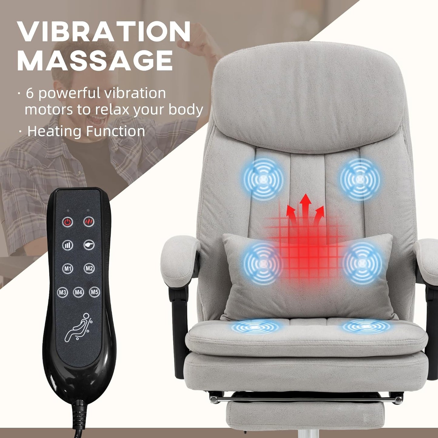 Executive Massage Office Chair Swivel Reclining PU Leather with Lumbar Support, Light Gray P303
