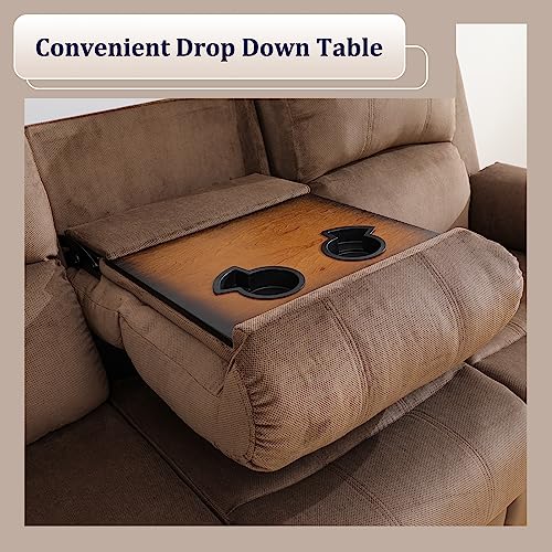 Flannel Fabric Recliner Sofa Set with Cup Holders and Storage Console, Dark Grey O5359