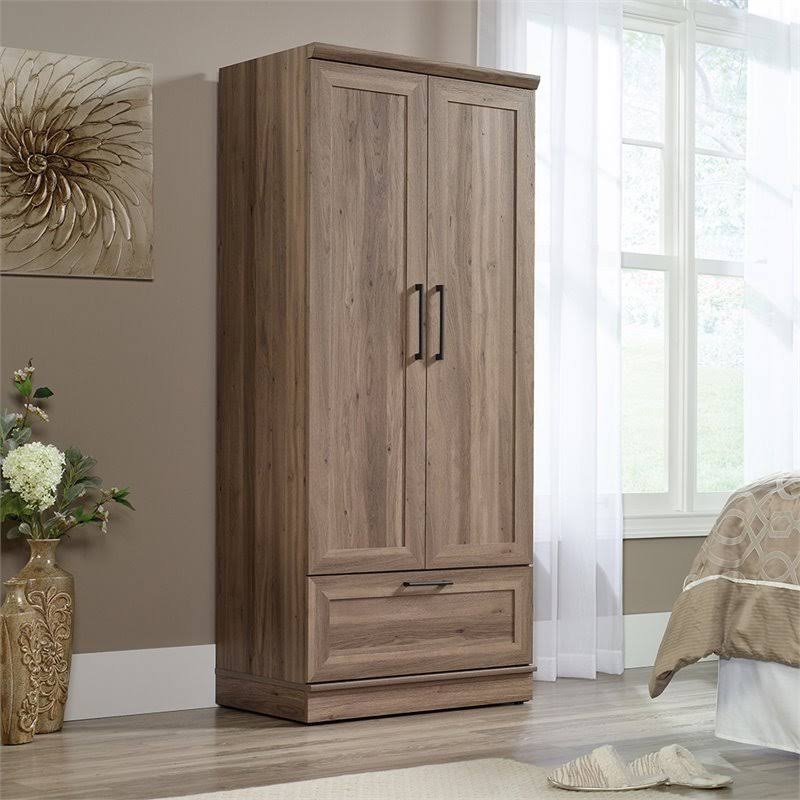 Pemberly Row Wardrobe Armoire with Drawer in Salt Oak P190188
