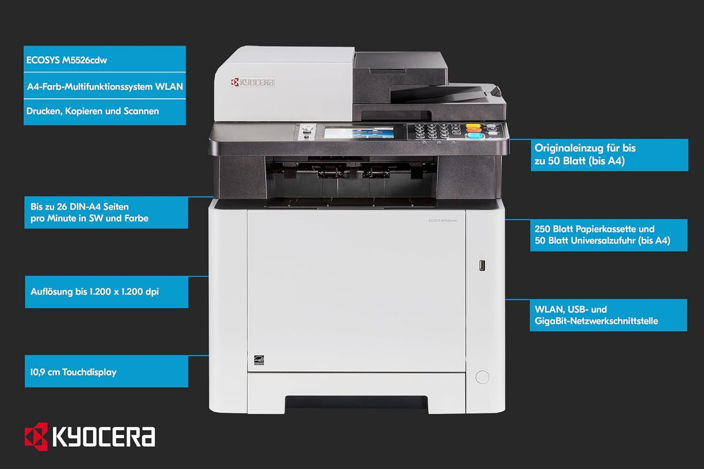 KYOCERA ECOSYS M5526cdw All-in-One Color Laser Printer, Wireless, Duplex, 27 ppm K3531