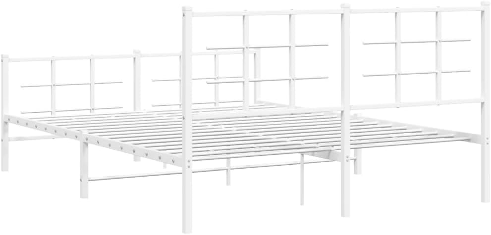 vidaXL White Steel Metal Bed Frame Double with Headboard Footboard A1318