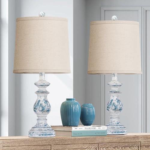 PARTPHONER Traditional Table Lamp Set of 2, Rustic Farmhouse, 22" with Linen Shades, Green Y93862