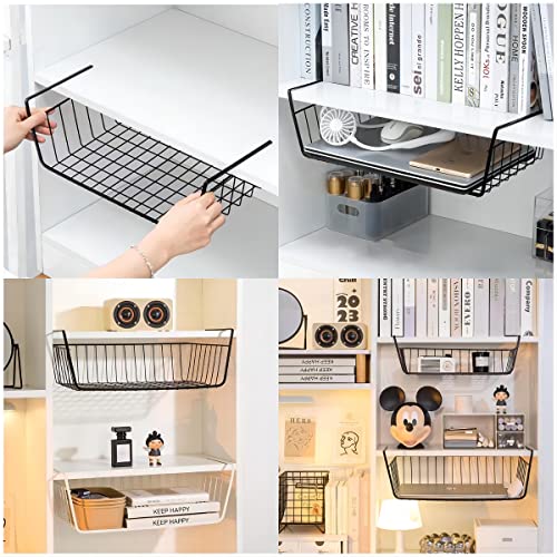2 Piece Under Shelf Hanging Storage Basket, Metal Organizer for Kitchen Cabinet (Black) Q821