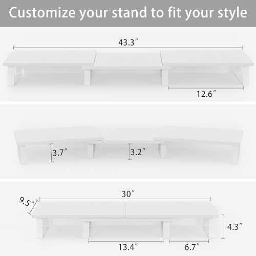 Aothia Large Dual Monitor Stand with Adjustable Length and Angle, Light Gray H8358