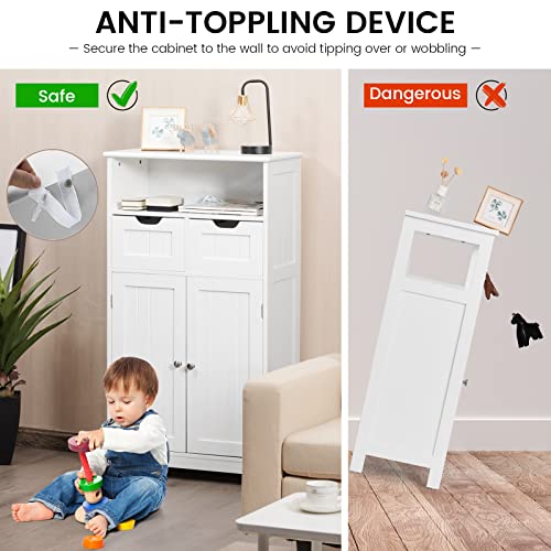 Bathroom Storage Cabinet with 2 Drawers and Adjustable Shelf, Black A9099