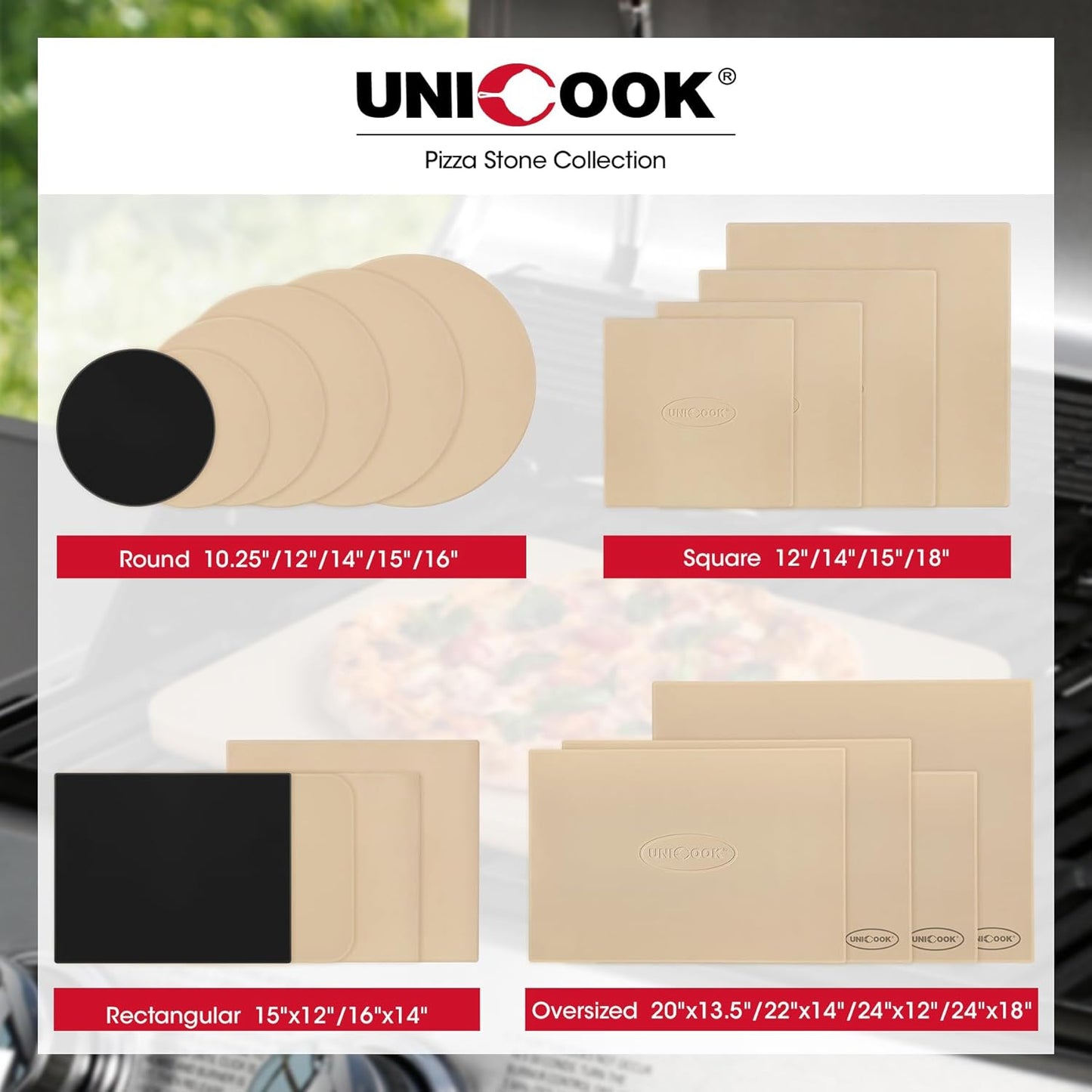 Unicook Pizza Stone for Oven and Grill, 15 Inch, Cordierite Baking Stone U76242