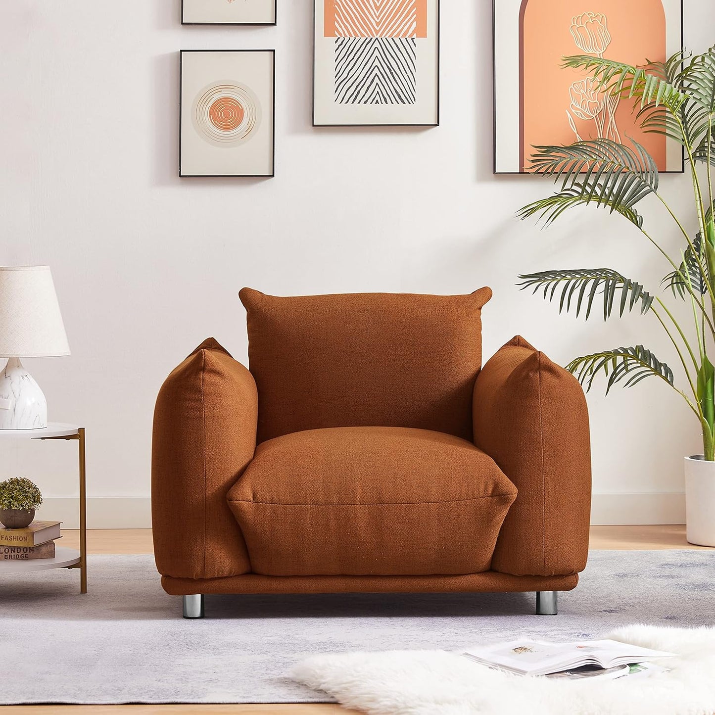 Accent Chair Cotton Linen Single Sofa 42" W, Rust Red K322220