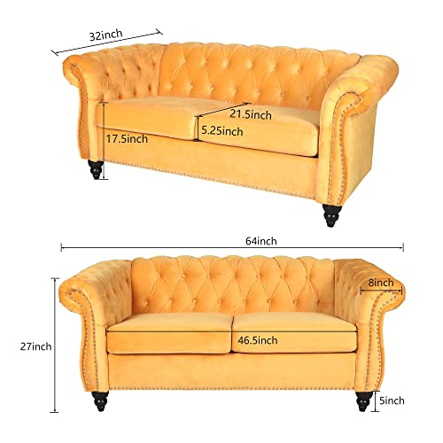 RARZOE Traditional Chesterfield Loveseat Sofa, Button Tufted Velvet Couch with Nailhead Trim J278