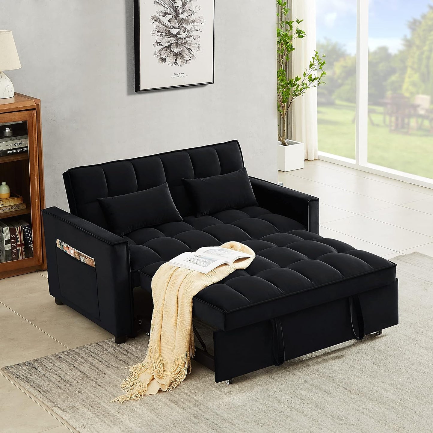 3 in 1 Convertible Sleeper Sofa Couch with Pull Out Bed, Small Futon Loveseat Y341000