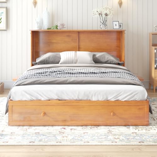 MUZZ Queen Murphy Bed with Charging Station, Foldable Foam Mattress, Cherry R606729