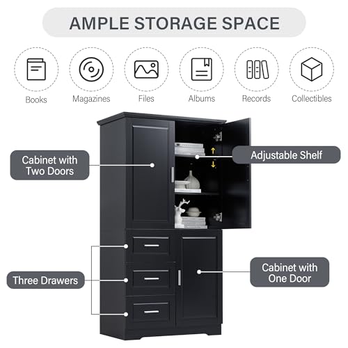 Polibi Tall Storage Cabinet with 3 Doors and Drawers, White Z239
