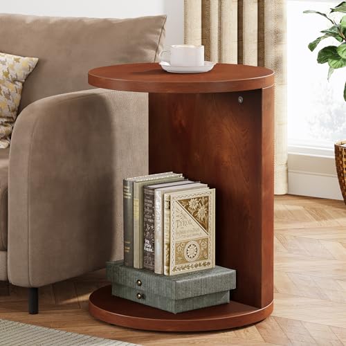 Tribesigns Solid Wood C-Shaped End Table, Set of 2, Walnut L691